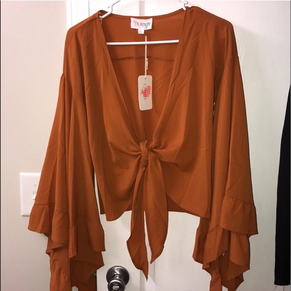 Princess Polly Tops - Bell sleeve tie front top